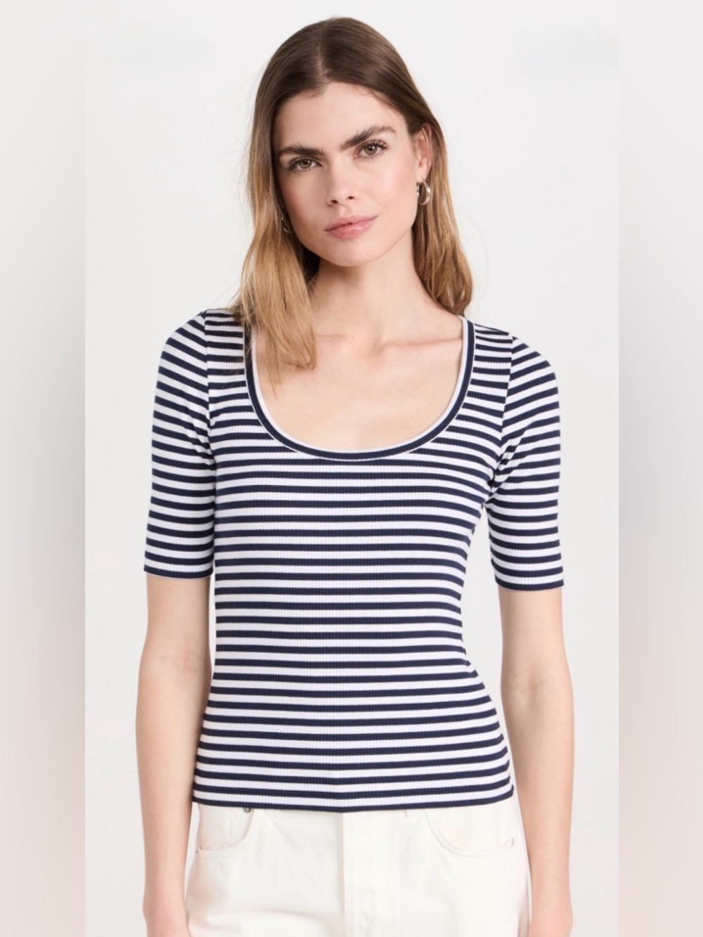 FAHERTY Freestyle Rib Knit Tee Navy and White Stripe Size Small